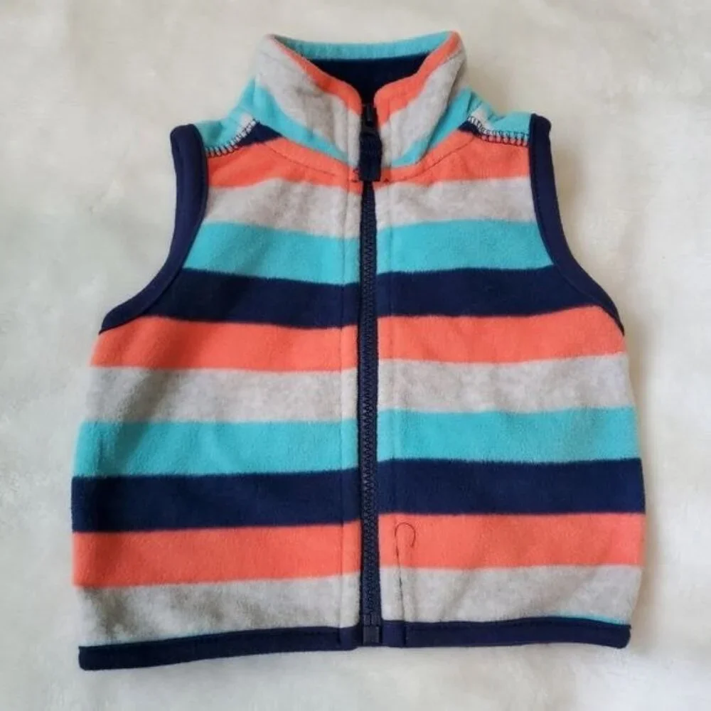 Carter's 3 pieces romper footie ,striped Overall ,Colorful Vest All‎ Sz Newborn